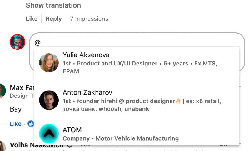 UX LinkedIn не дает мне жить.
Вот общаешься в треде, пишешь ответ через @.
А оно в первую очередь, вместо чуваков из треда выдаёт вообще тех, кого в треде вообще нет. И иногда даже меня самого | Сетка — социальная сеть от hh.ru