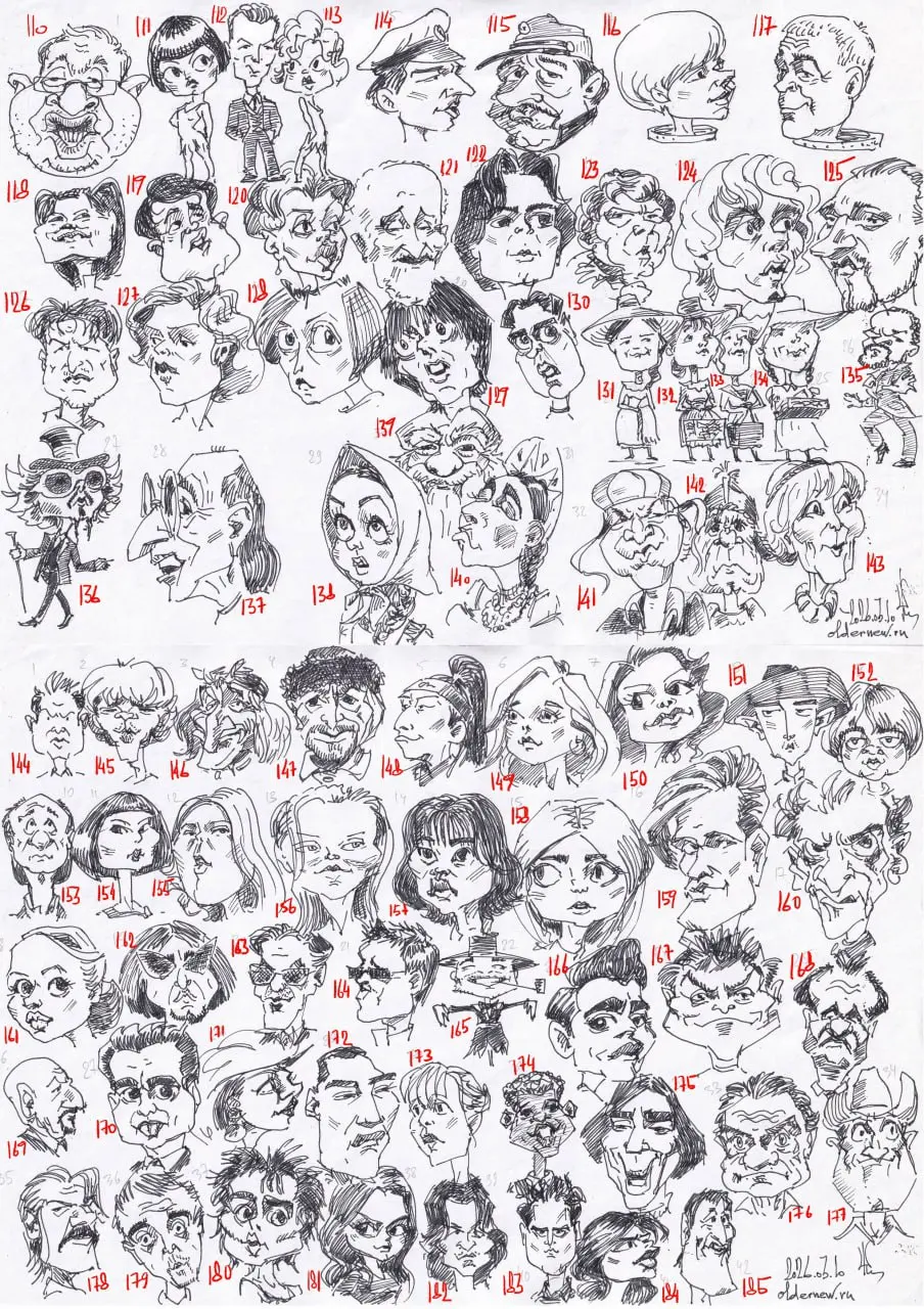 100 людей за 10 дней!
Рисуем с удовольствием и куражом!
День 2. Номера 110-185.
Продолжаю рисунки по своим шаржам для "100 шедевров" 2023.
Сегодня уже рабочий день. А потому времени существенно меньше | Сетка — социальная сеть от hh.ru