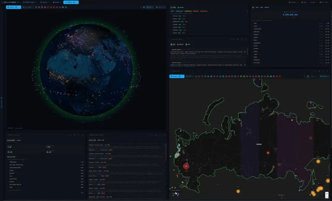 🥸 ВСЕВИДЯЩЕЕ ОКО В ТВОЕМ БРАУЗЕРЕ
Нашли огромную OSINT-панель Sitdeck — сервис, который мониторит ВЕСЬ мир, пока ты сидишь дома🌍
Что внутри?
• 📡 180+ источников: конфликты, кибератаки, перелеты, земле... | Сетка — социальная сеть от hh.ru