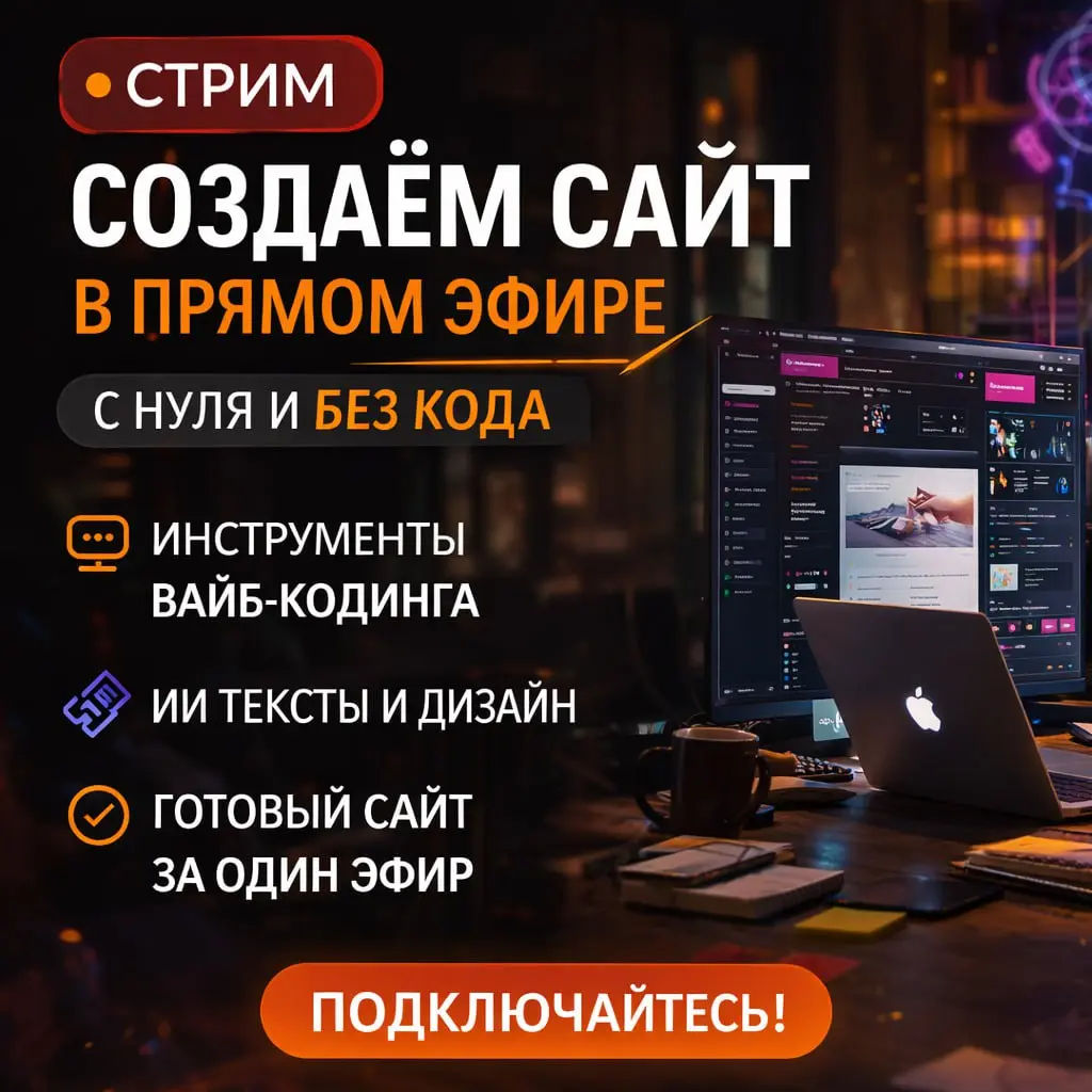 Сегодня запускаем стрим в 19.00, где будем собирать сайт с нуля в реальном времени через инструменты вайб-кодинга.
Без разработчиков.
Без кучи правок.
Без классической боли “надо делать сайт” | Сетка — социальная сеть от hh.ru