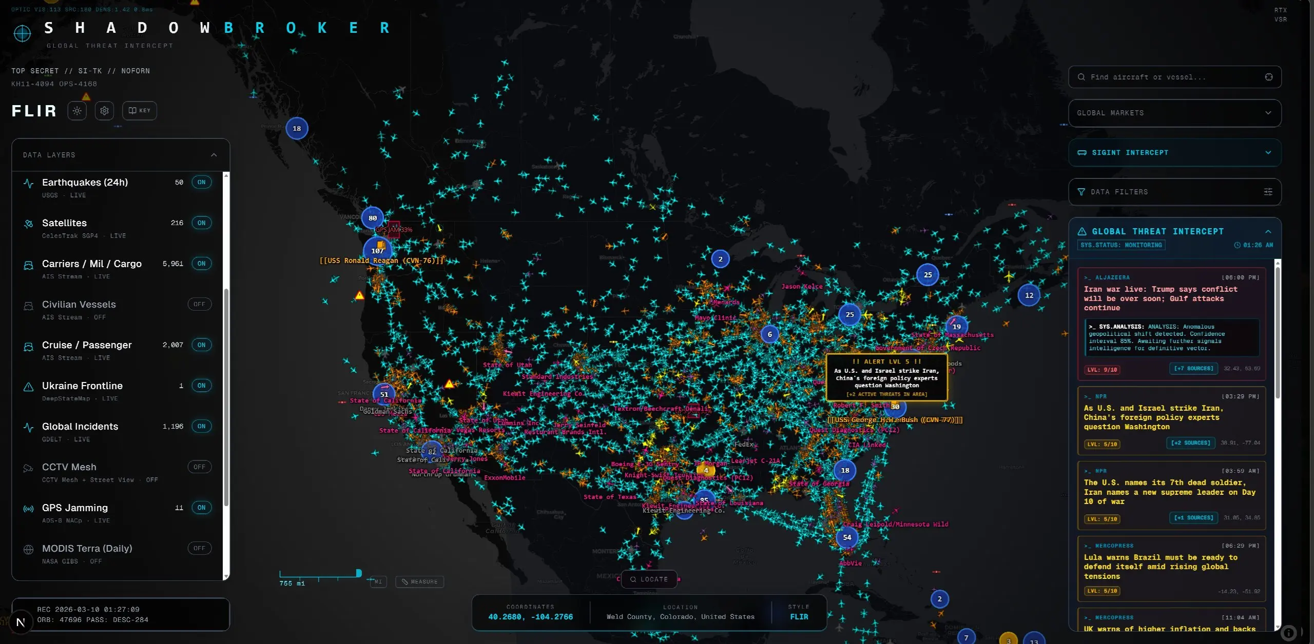 Shadowbroker
Это платформа геопространственной разведки в реальном времени, объединяющая данные из различных открытых источников в едином интерфейсе | Сетка — социальная сеть от hh.ru