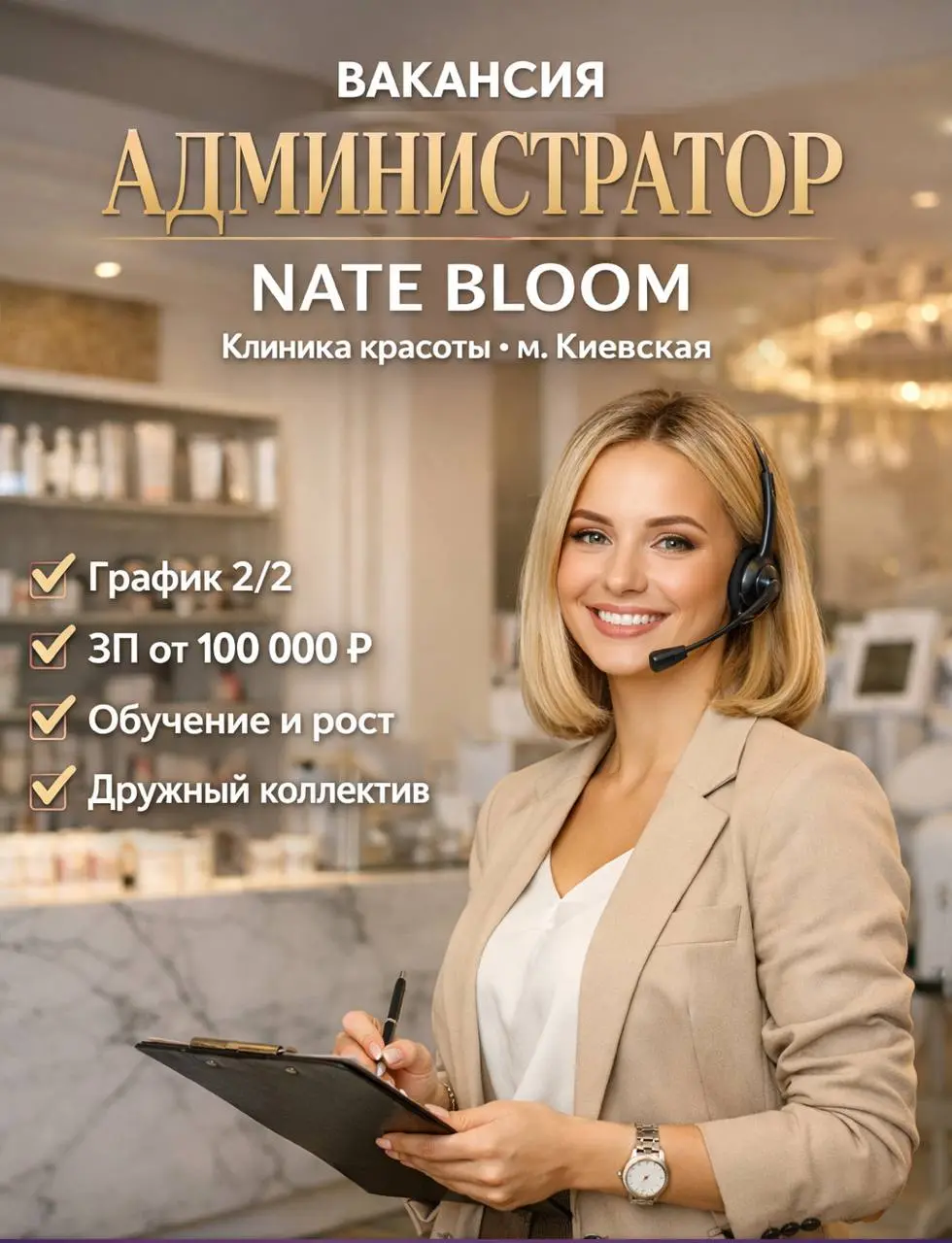АДМИНИСТРАТОР
От 100 000₽
Nate Bloom
• Москва, м. Киевская
• Красота и wellness
• 89779323682
В этом посте были ссылки, но мы их удалили по правилам Сетки | Сетка — социальная сеть от hh.ru