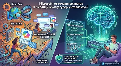 Microsoft: от отчаянных шагов к «медицинскому супер-интеллекту»? 🤔
Пока все следят за гонкой вооружений в области ИИ, Microsoft, кажется, мечется в поисках своей ниши | Сетка — социальная сеть от hh.ru
