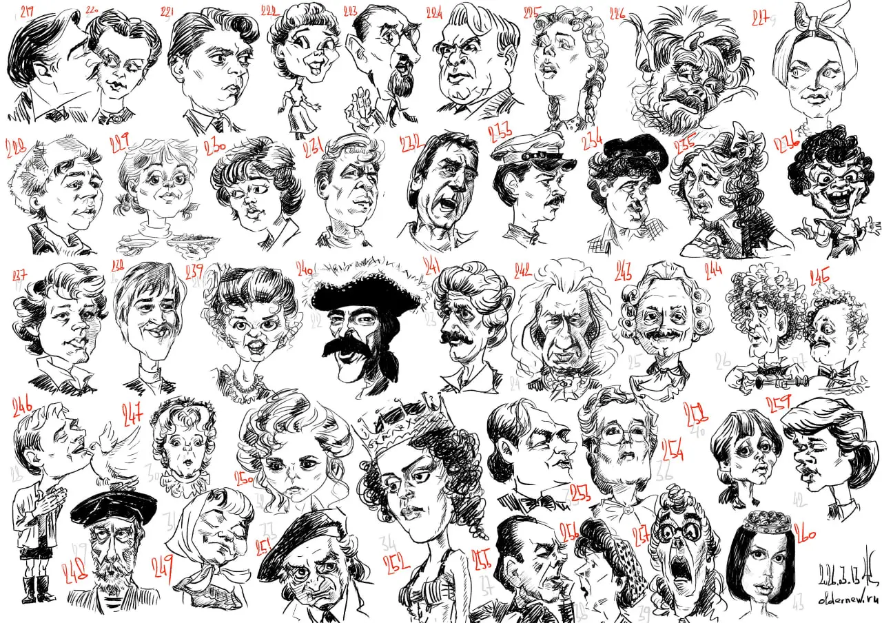 100 людей за 10 дней!
Рисуем с удовольствием и куражом!
День 5. Номера 219-260.
Шаржи "100 шедевров" 2024 года😎
Всего 43 лица за 2 дня. Мало, потому что это экспериментальный лист. Да ещё и цифровой | Сетка — социальная сеть от hh.ru