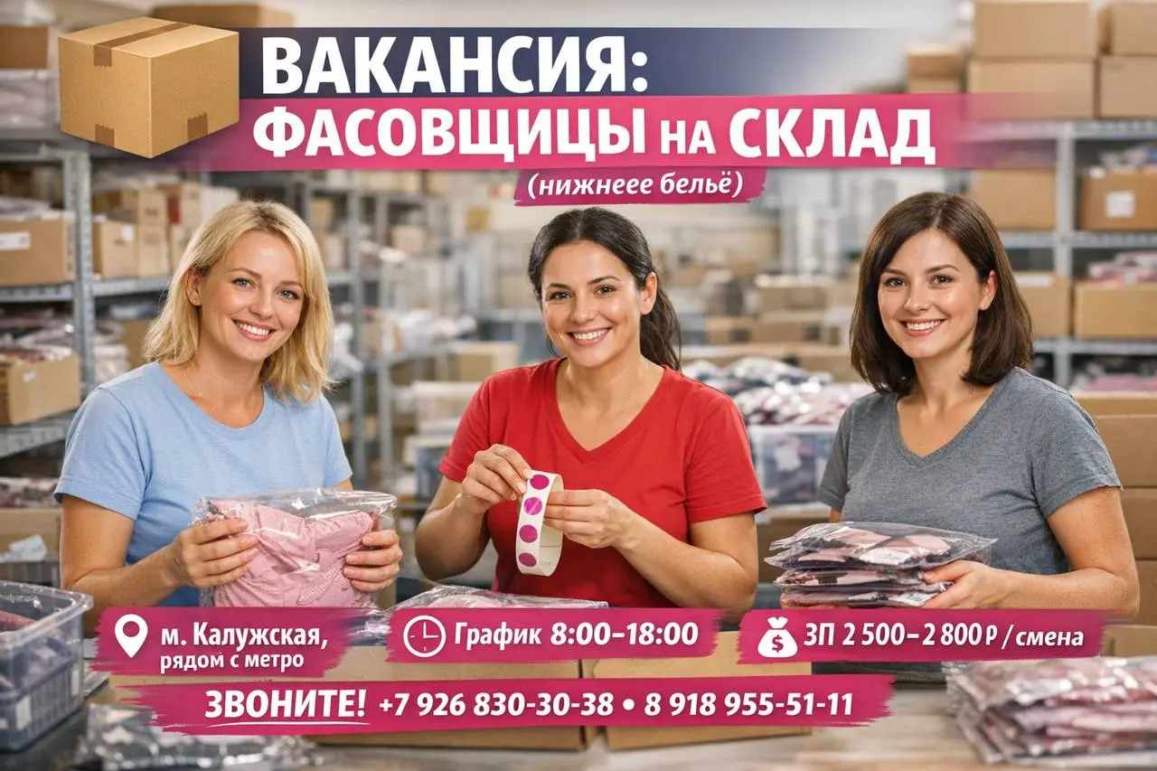 ФАСОВЩИЦА НА СКЛАД
2 500₽/смена - 2 800₽/смена
Прямой работодатель
• Москва, м. Калужская
• Упаковка и фасовка
• +79268303038
В этом посте были ссылки, но мы их удалили по правилам Сетки | Сетка — социальная сеть от hh.ru