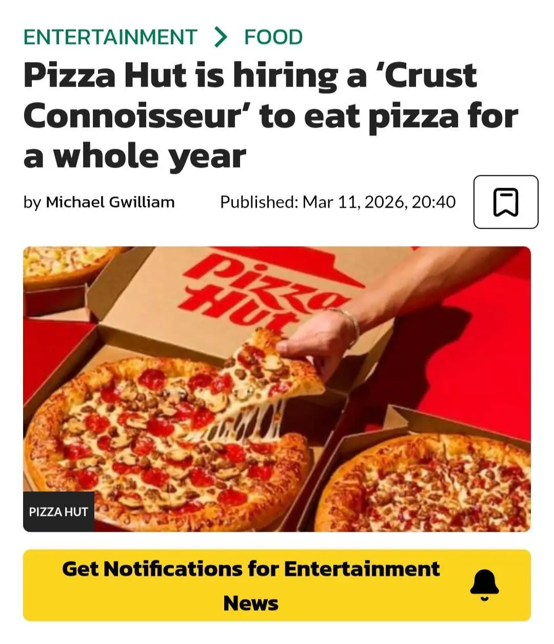 Pizza Hut ищет дегустатора пиццы на зарплату 200 тысяч рублей в месяц.
Счастливчику предстоит целый год пробовать новинки из меню и делиться впечатлениями | Сетка — социальная сеть от hh.ru