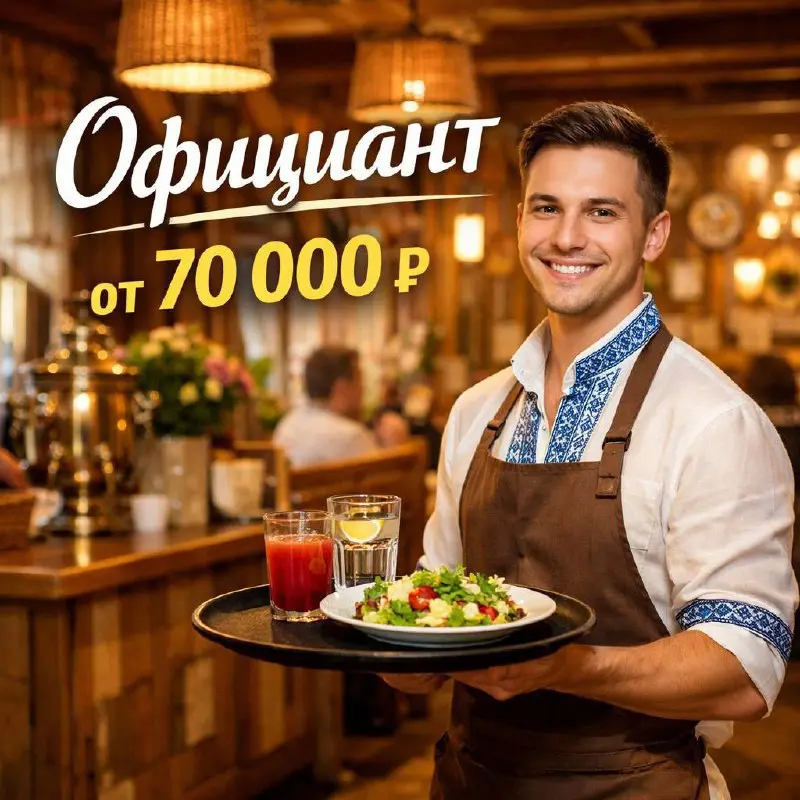 ОФИЦИАНТ
От 70 000₽ + чаевые
ресторан "Васильки"
• Москва, м. Беляево, м. Беляево
• Рестораны/Кафе
• @jnooko
В этом посте были ссылки, но мы их удалили по правилам Сетки | Сетка — социальная сеть от hh.ru