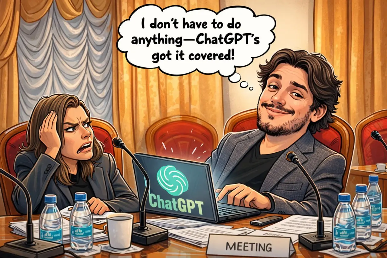 Лёгкий троллинг от ChatGPT
Запрос:
"Создай карикатуру на меня и мою работу, на основании всего, что обо мне знаешь." | Сетка — социальная сеть от hh.ru