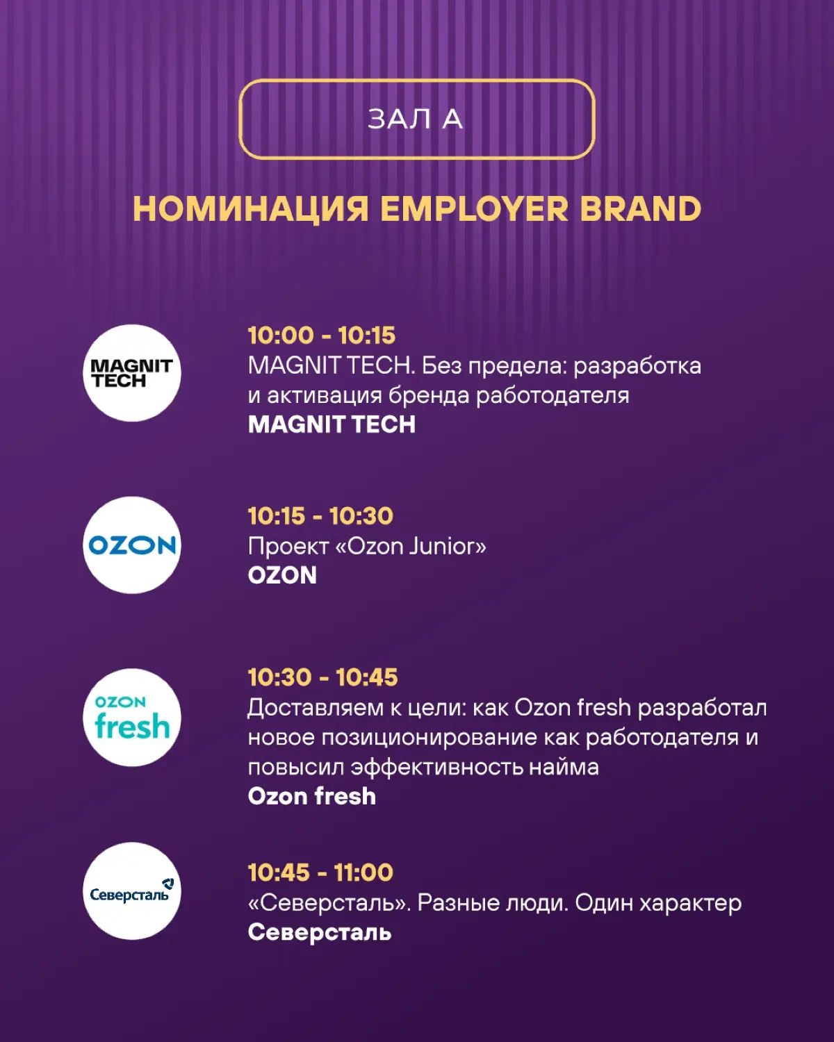 Расписание зала А: 24 сильнейших проекта, которые изменят HR | Сетка — социальная сеть от hh.ru