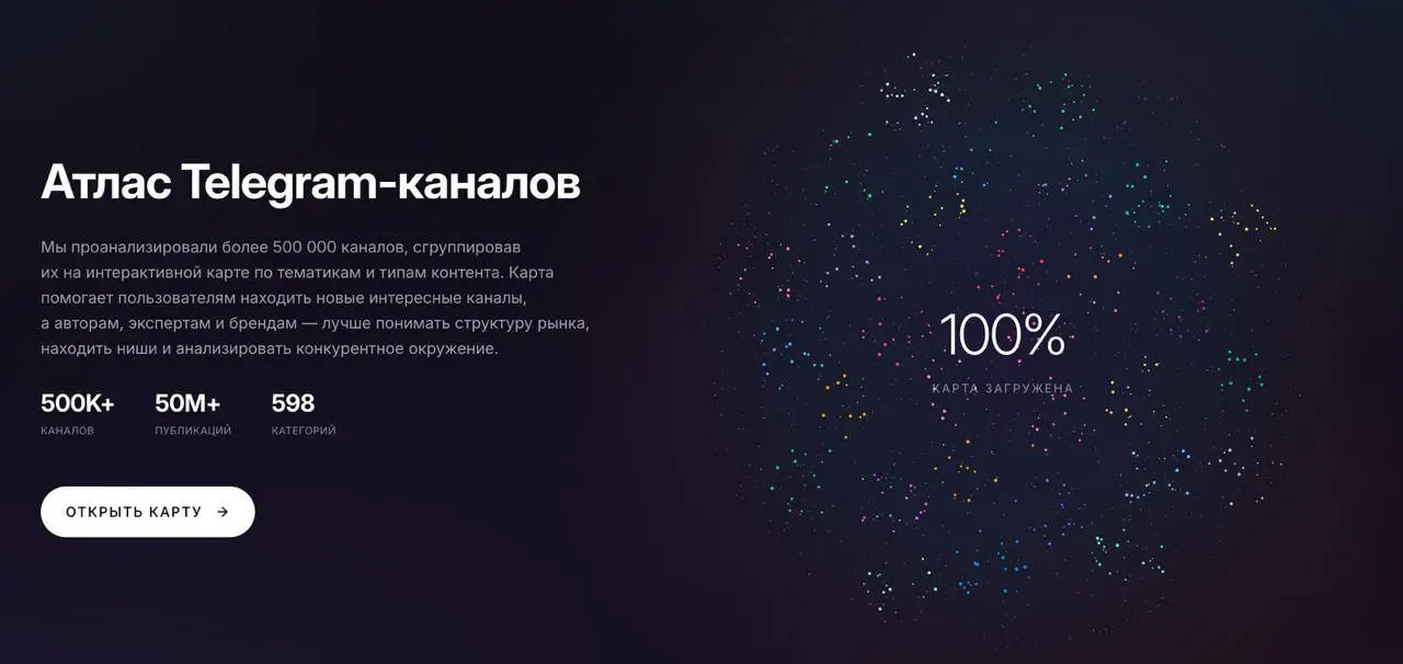 Это что-то новенькое...
«Атлас» - это карта телеграм-каналов, где всё устроено по логике нейросетей: каналы расположены не списком, а «древом» | Сетка — социальная сеть от hh.ru