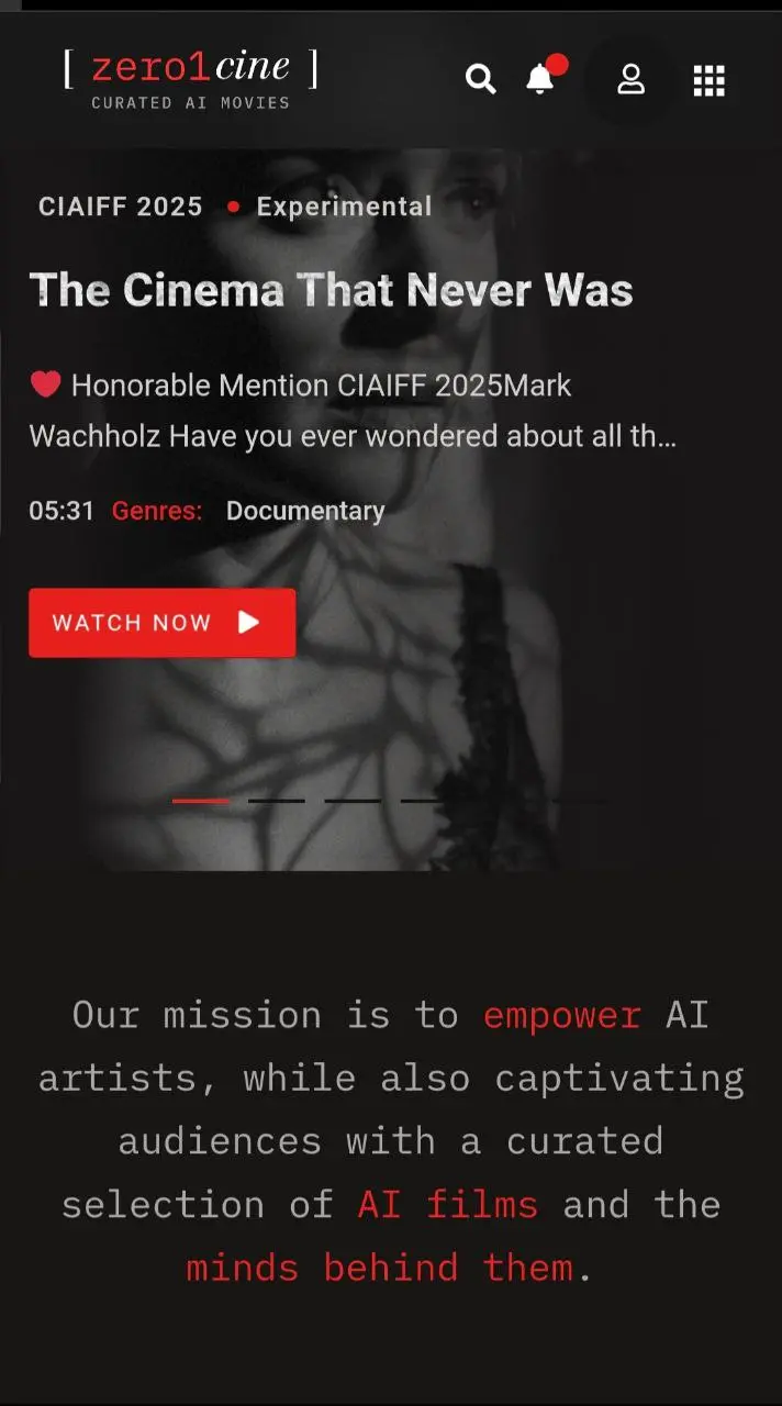 ИИ кинотеатр
Думаете, что посмотреть на выходных? Zero1cine — онлайн кинотеатр фильмов, полностью сгенерированных ИИ. Но это не рандомные генерации новичков | Сетка — социальная сеть от hh.ru