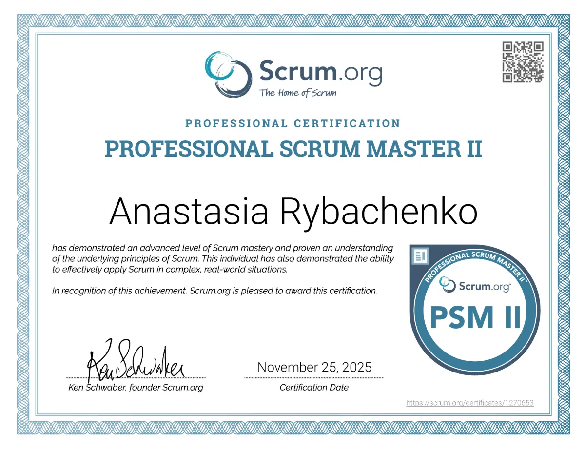 Professional Scrum Master II | Сетка — социальная сеть от hh.ru