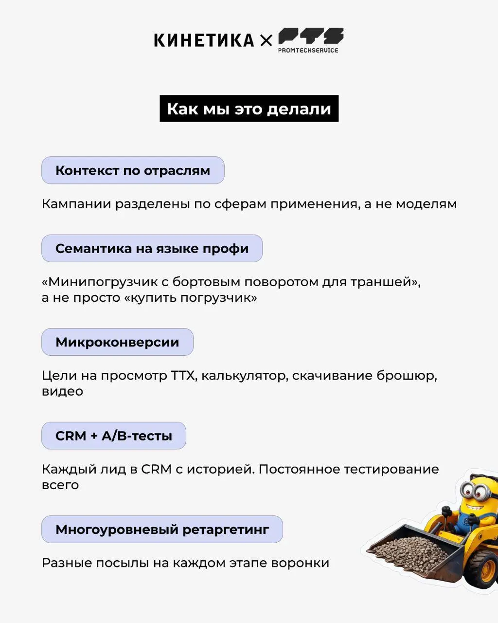 😎 Новый бренд и рынок, где уже всё занято. Как тут вообще продавать?
К нам пришел "ПромТехСервис"
с задачей запустить продажи новой линейки мини-погрузчиков с нуля | Сетка — социальная сеть от hh.ru