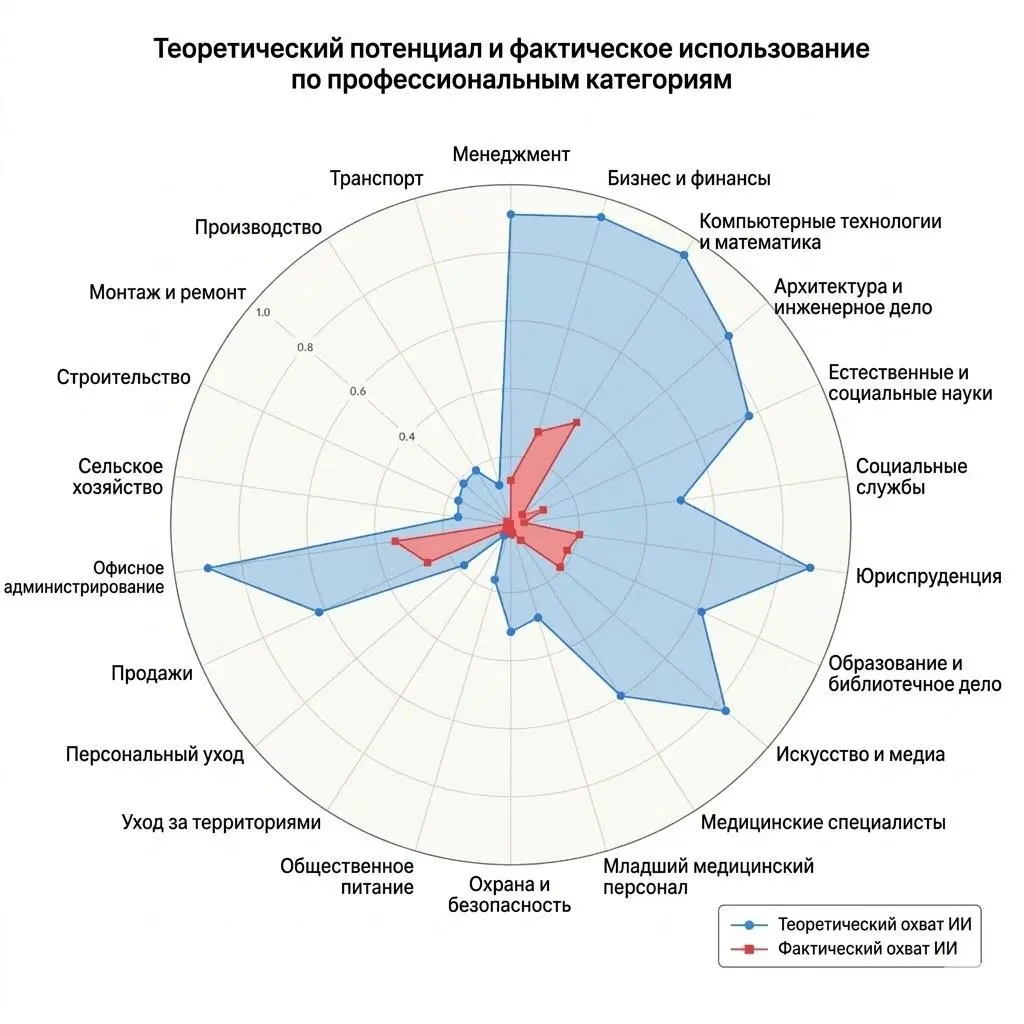 И тебя вытеснят, и меня вытеснят
Свежатина из исследования Anthropic по влиянию ИИ на всякие разные профессии | Сетка — социальная сеть от hh.ru