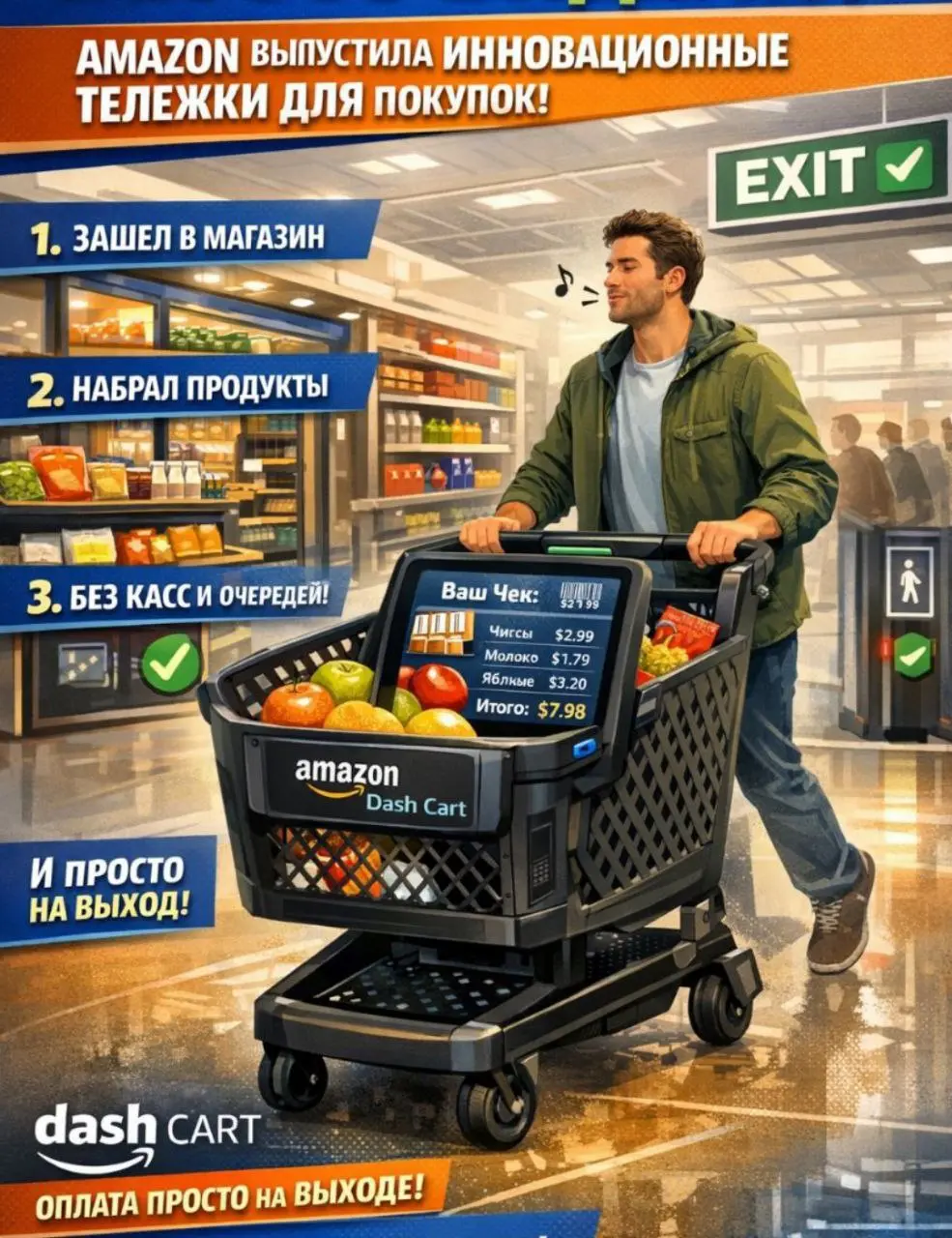 Вы это видели?
Amazon выпустила инновационные тележки для покупки продуктов в супермаркетах | Сетка — социальная сеть от hh.ru