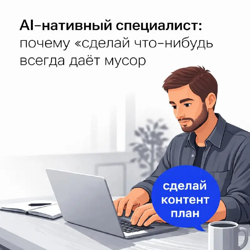 AI‑нативный специалист: почему “сделай что‑нибудь” всегда даёт мусор
Недавно мне показали диалог с нейросетью со словами:
«Смотри, что она выдала. Это же бред, как ей можно доверять» | Сетка — социальная сеть от hh.ru