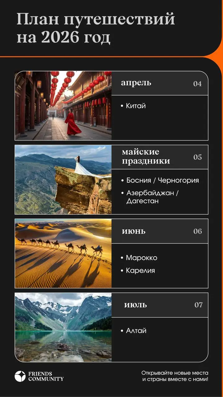 🌏 АПРЕЛЬ
🇨🇳 Китай | 18 – 28 апреля
Панды, пейзажи как в «Аватаре» и футуристичные мегаполисы – это путешествие, где древность встречается с будущим | Сетка — социальная сеть от hh.ru