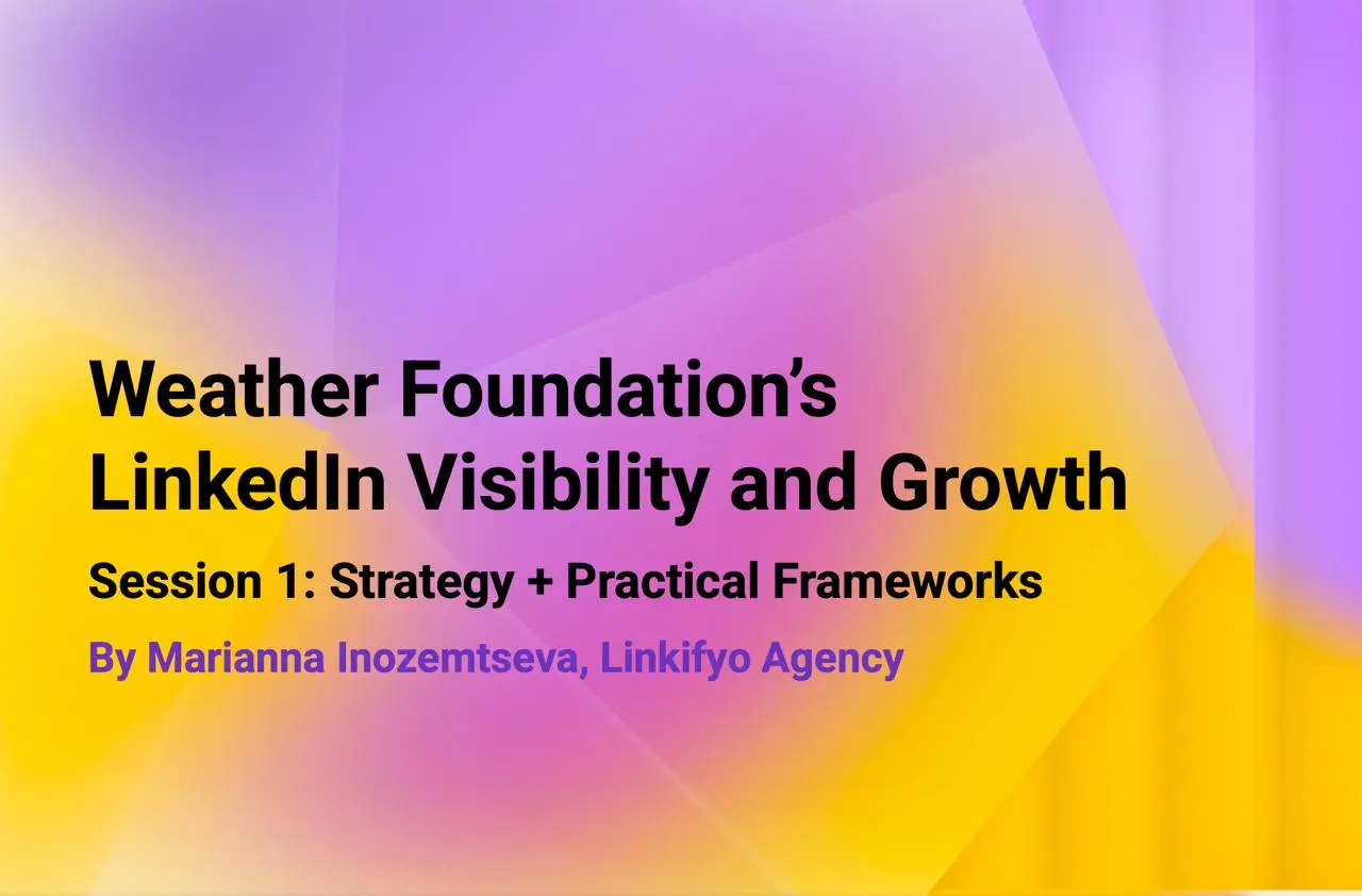 Вау! Я провела LinkedIn-воркшоп для команды Weather Foundation.
Поясню восторг: Weather Foundation — это некоммерческая инициатива OpenWeather, которая базируется в Лондоне | Сетка — социальная сеть от hh.ru