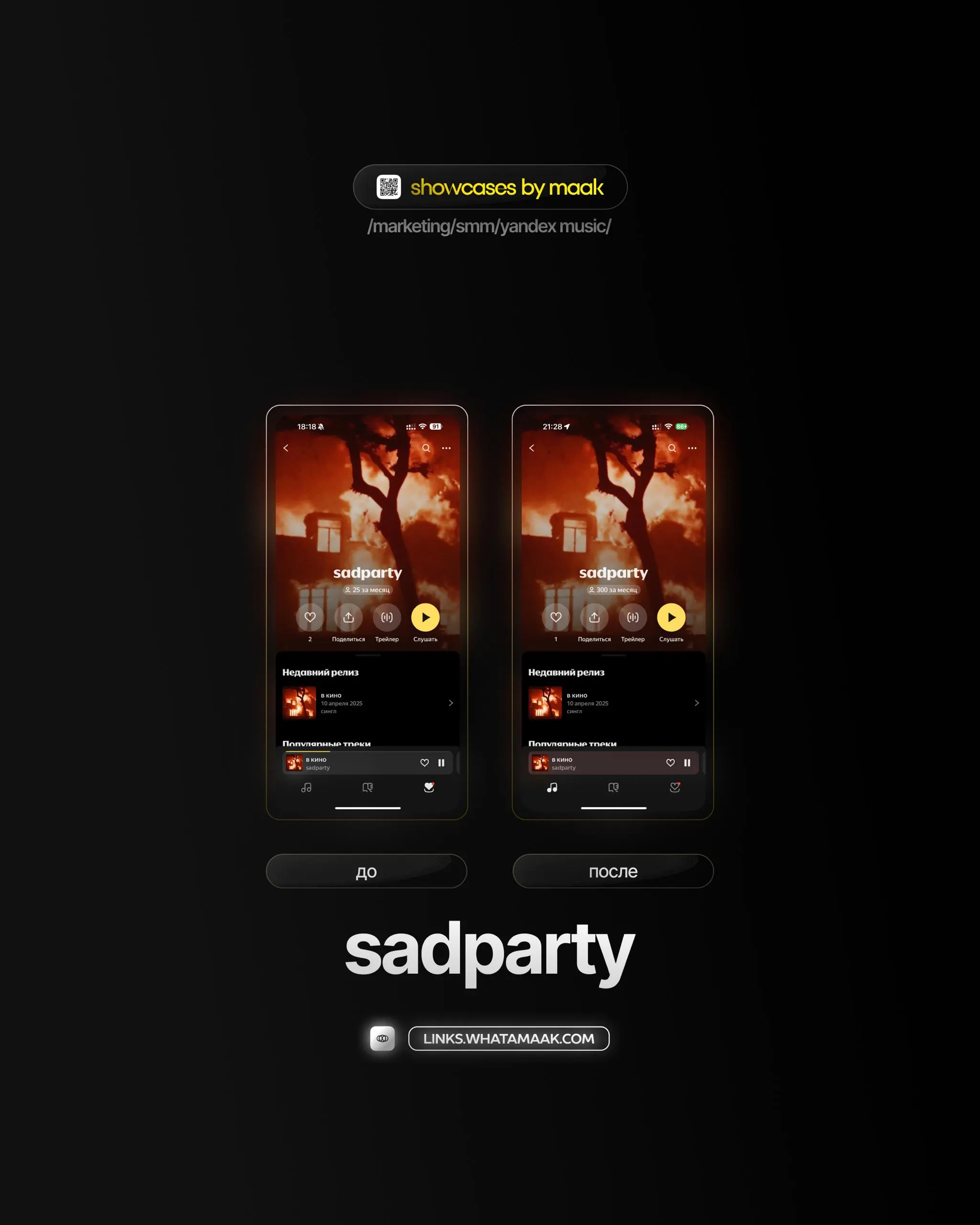 📱 #case — Продвижение в Яндекс Музыке
❤️ Для кого?
sadparty
🔼 Что было сделано?
Комплексное продвижение трека с целью увеличения прослушиваний и вовлеченности
🛒Заказать
🔍Другие услуги
ℹ️#яндексмузыка ... | Сетка — социальная сеть от hh.ru