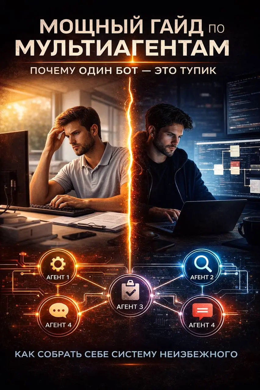 Мощный гайд по мультиагентам (почему один бот — тупик)
Я долго пытался сделать одного “умного бота”.
Чтобы он:
— всё понимал
— всё знал
— сразу отвечал
И он… постоянно тупил.
Путался.
Косячил | Сетка — социальная сеть от hh.ru