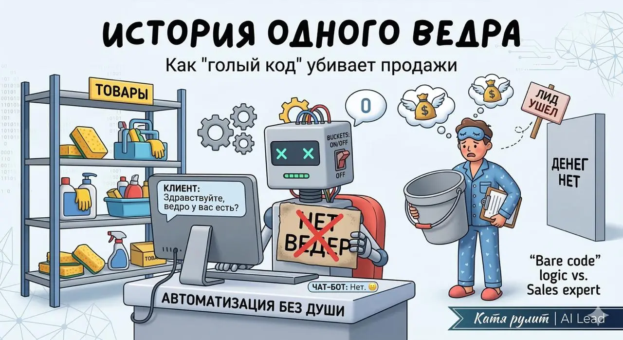 История одного ведра, или почему «голый код» убивает продажи
Меня тут попросили протестить бота-продажника на одном сайте товаров общего пользования | Сетка — социальная сеть от hh.ru