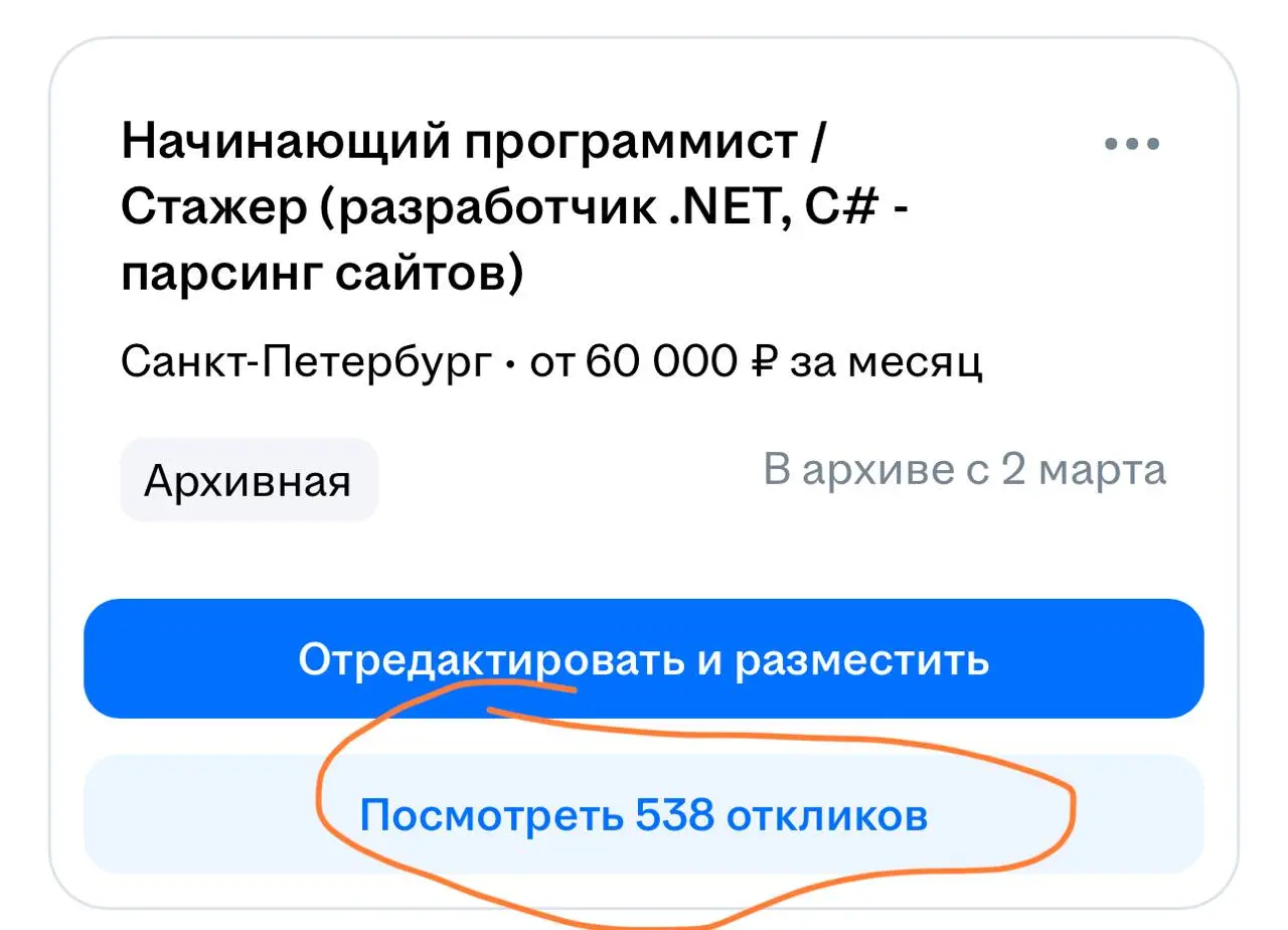 Наша вакансия. Питер. Сейчас еще берём человека, сегодня созвон. Только через тестовое. | Сетка — социальная сеть от hh.ru