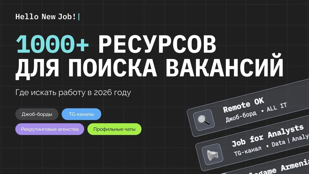 🗂 1000+ ресурсов для поиска работы
Мы снова сделали это. Собрали и актуализировали список ресурсов для поиска работы в России и по всему миру | Сетка — социальная сеть от hh.ru