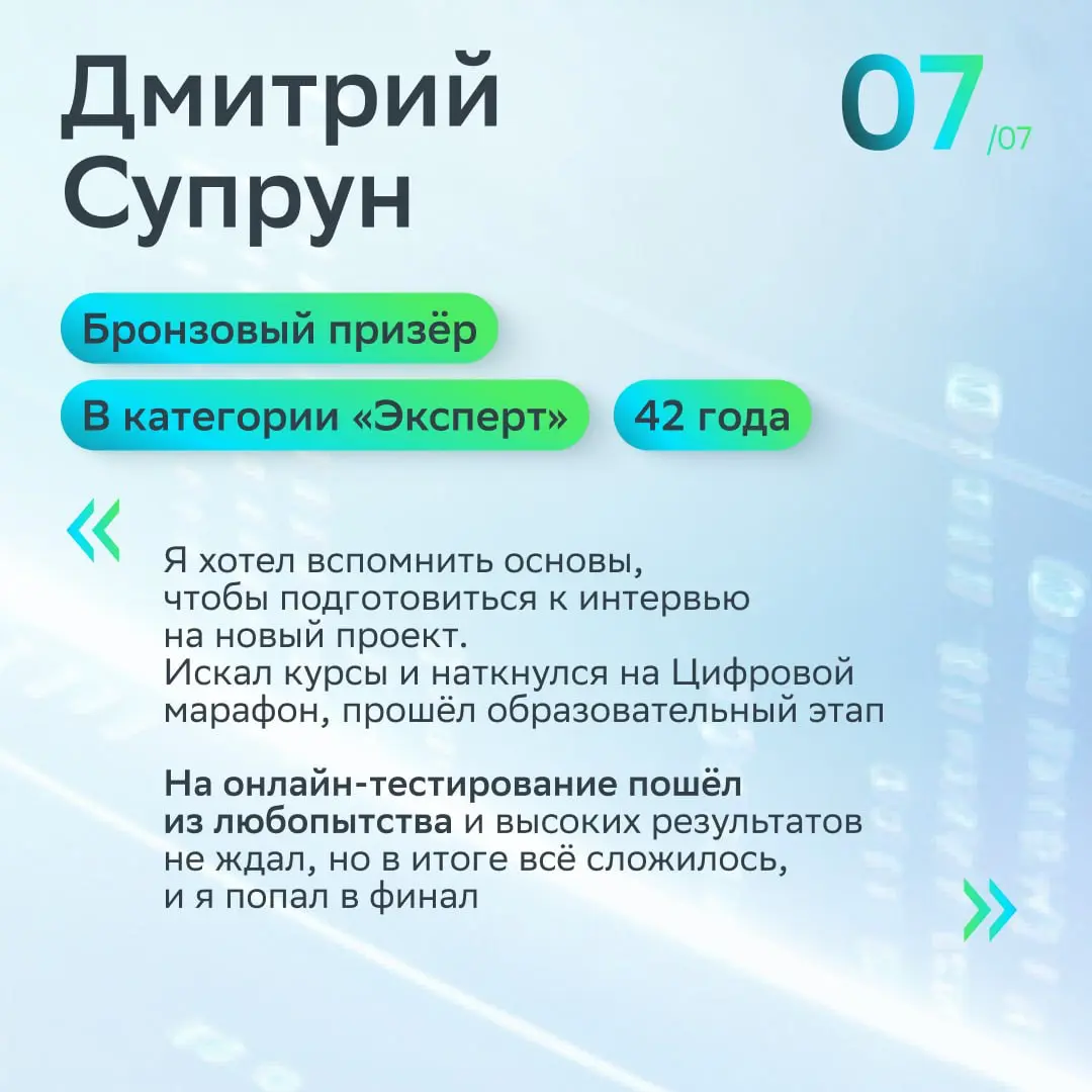 В «Цифровом марафоне» уже зарегистрировались десятки тысяч участников
Конкурс помогает участникам оценить и повысить свой уровень цифровой грамотности, освоить навыки в области ИИ, алгоритмического мы... | Сетка — социальная сеть от hh.ru