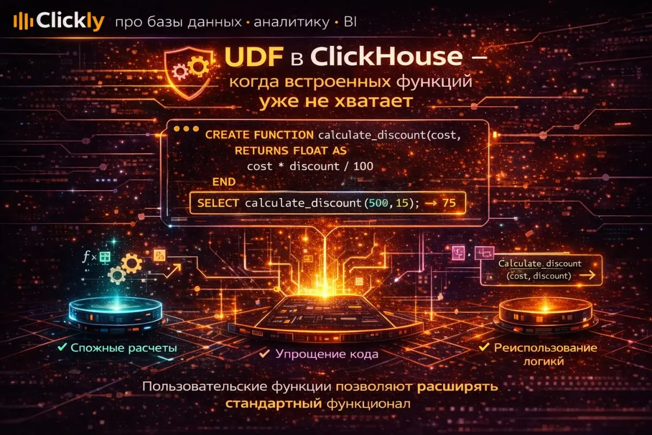 🧩 UDF в ClickHouse — когда встроенных функций уже не хватает
🔥 Главная мысль
Обычно в ClickHouse хватает встроенных функций | Сетка — социальная сеть от hh.ru