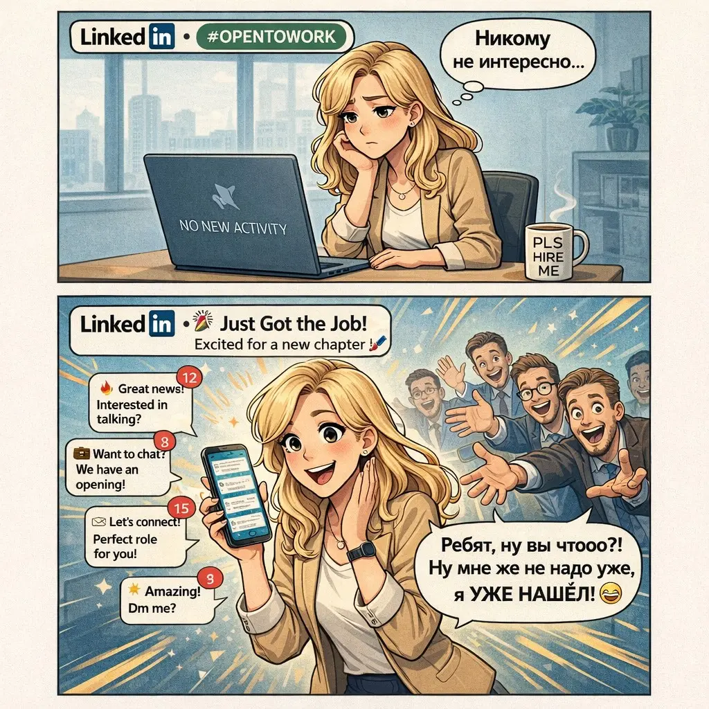 На Linkedin заметила особенность: Пишешь “open to work” и ты никому не интересен | Сетка — социальная сеть от hh.ru