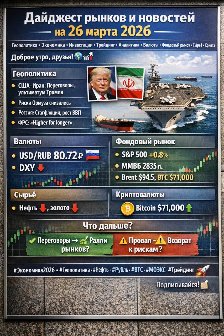 Дайджест рынков и новостей на 26 марта 2026
Главный драйвер суток — деэскалация напряжённости США–Иран | Сетка — социальная сеть от hh.ru