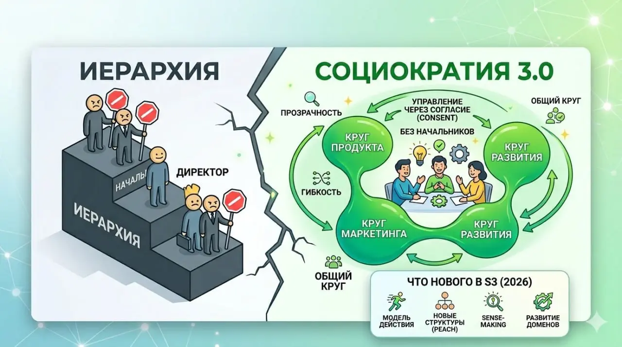 Изменения в Социократии 3.0
Сначала расскажу, что такое Социократия 3 | Сетка — социальная сеть от hh.ru