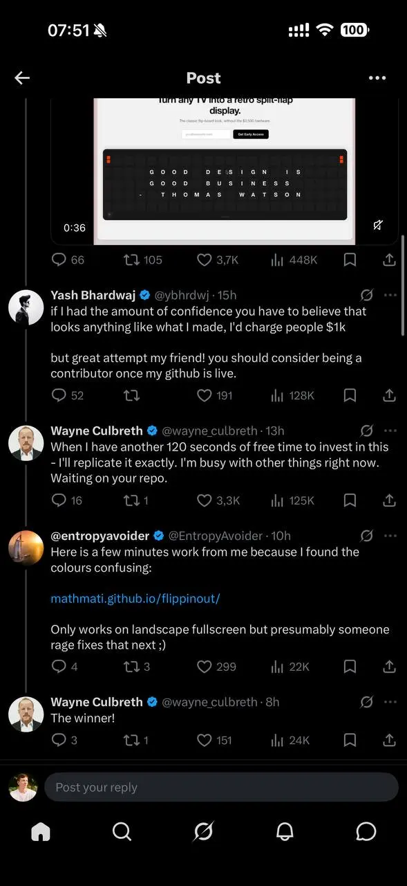 Будущее вайбкодинга наступило
Yash запрограммировал (а скорее всего, навайбкодил) приложение и начал продавать его за 199$.
Wayne увидел цену, и за час повторил приложение и выложил его уже бесплатно | Сетка — социальная сеть от hh.ru