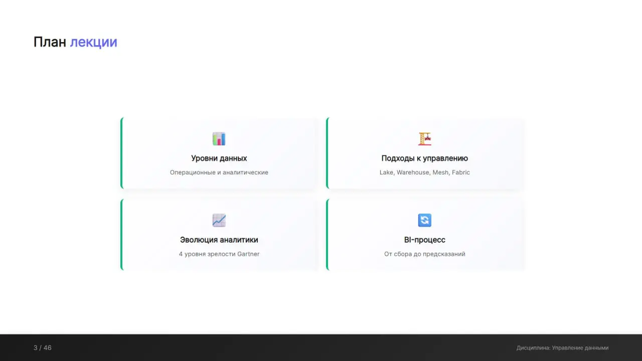 PRO Data Swamp
Сегодня провел лекцию в рамках дисциплины "Управление данными" для студентов 3его курса на тему "Бизнес-аналитика и управление данными" | Сетка — социальная сеть от hh.ru