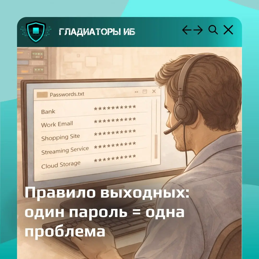 У многих сотрудников есть удобная привычка. Один пароль для всего. Почта, CRM, облачные сервисы. Кажется удобно, но на практике это создаёт цепную реакцию | Сетка — социальная сеть от hh.ru