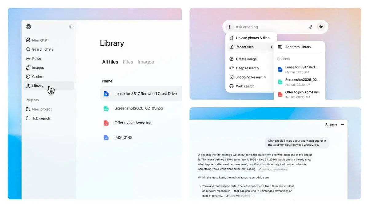 ChatGPT — добавили Library 📂
Теперь все файлы хранятся в одном месте, а не теряются по чатам.
Можно быстро подтянуть нужный файл, использовать его в любом диалоге и не загружать заново | Сетка — социальная сеть от hh.ru
