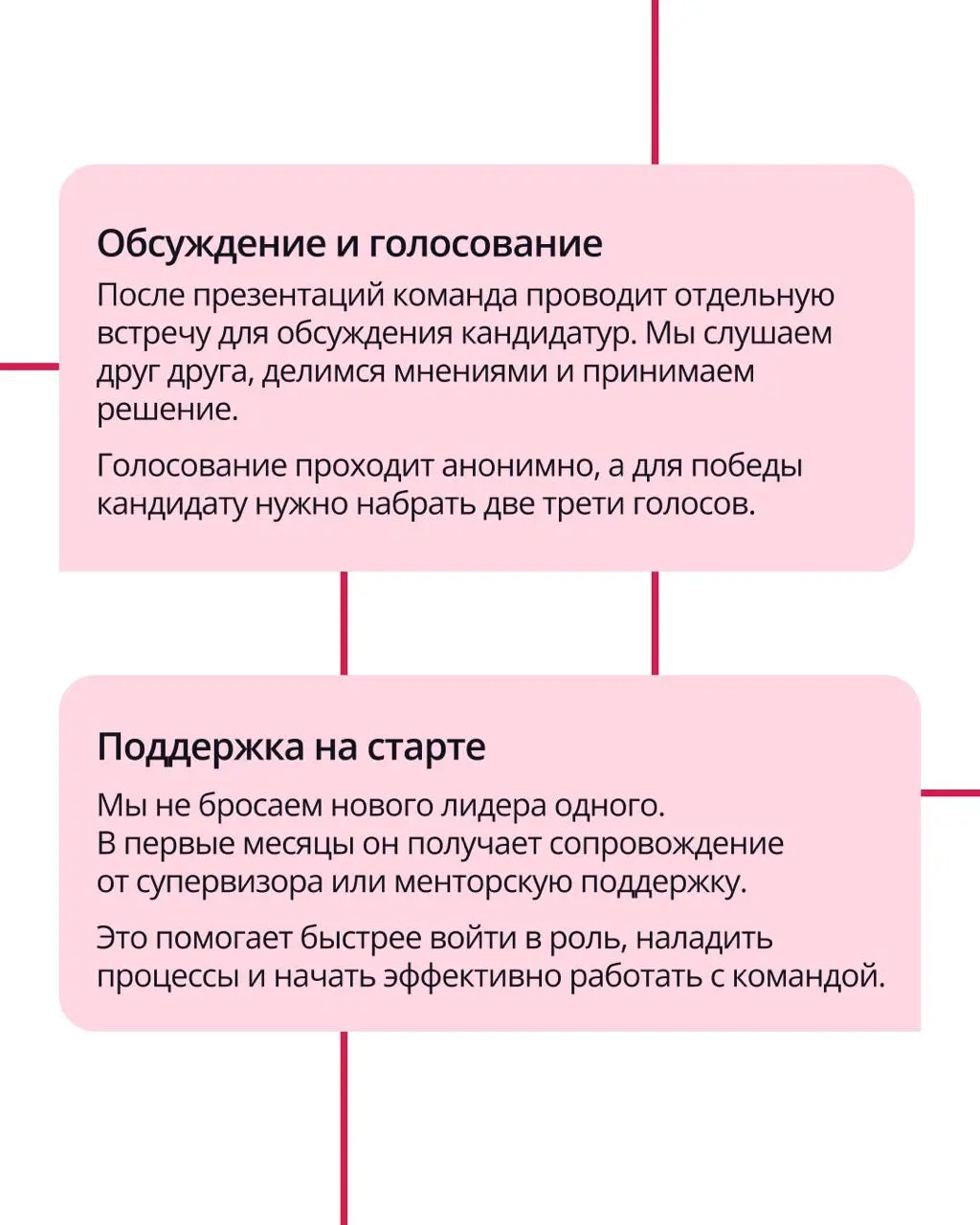 В ПравоТех лидера не спускают приказом «сверху» — его выбирает сама команда. Это открытый и осознанный процесс, где каждый голос имеет значение для будущего круга.
➡️ Как устроены выборы — в карточках | Сетка — социальная сеть от hh.ru