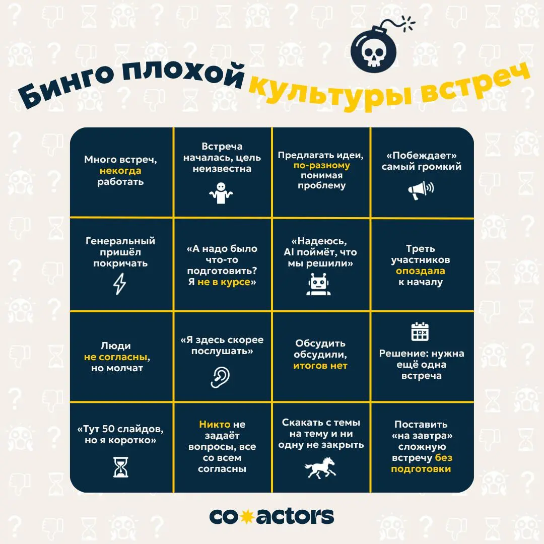 ​​💥 Бинго плохой культуры встреч 💥 | Сетка — социальная сеть от hh.ru