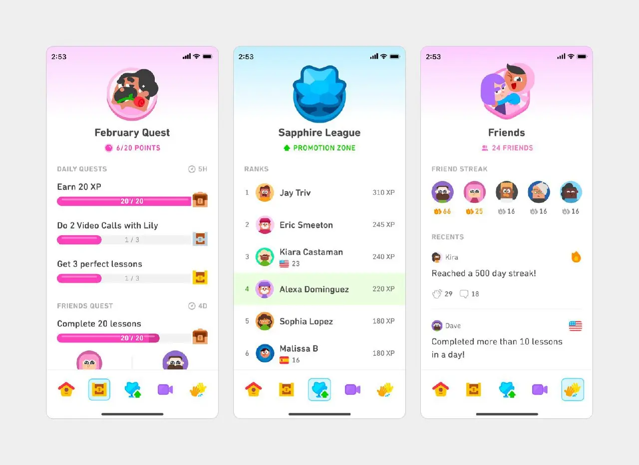 💚 Duolingo обновили основные вкладки и подняли вовлеченность без просадки учебных метрик
По отдельности вкладки работали нормально, но вместе интерфейс разваливался на детали: разные заголовки, слабая... | Сетка — социальная сеть от hh.ru