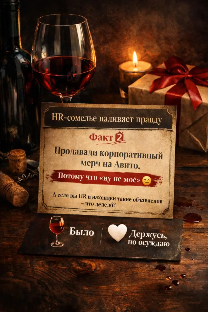 HR-сомелье наливает правду 🍷
Факт 2️⃣
Продавали корпоративный мерч на Авито | Сетка — социальная сеть от hh.ru