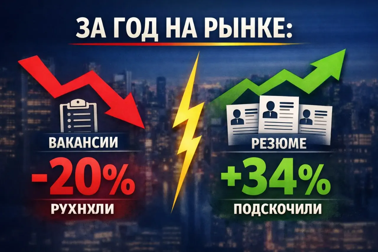 За год количество вакансий рухнуло на 20%, а число резюме подскочило на 34%
Из исследования SuperJob мы видим, что компании перестали открывать новые позиции | Сетка — социальная сеть от hh.ru