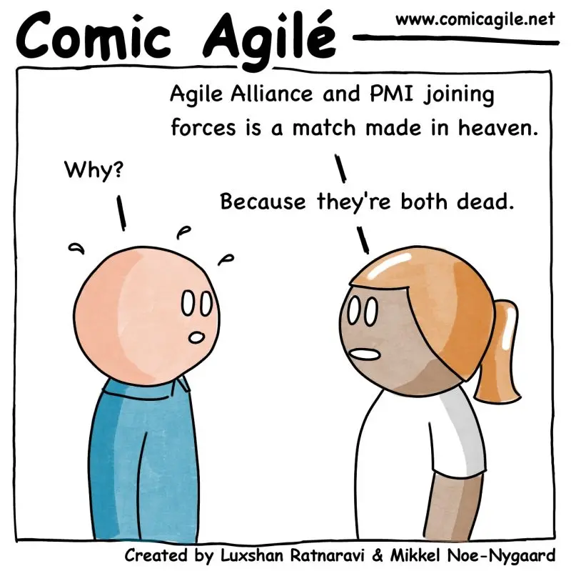 В продолжение темы “смерти” Agile 😁
В 2024 году PMI анонсировали, что они объединяются с Agile Alliance. Договоренность была финализирована 31.12.2024 | Сетка — социальная сеть от hh.ru