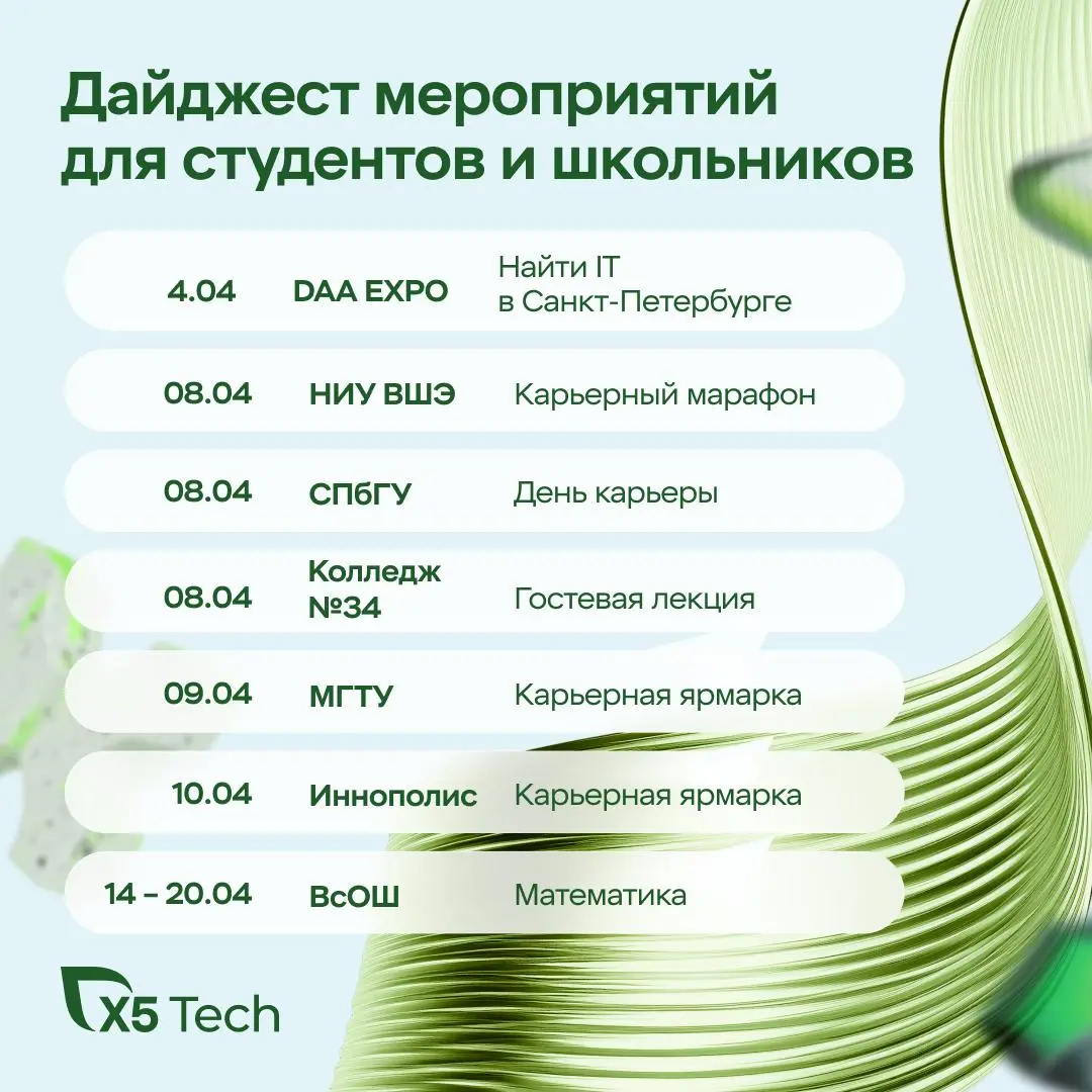 🎓 Школьники и студенты, объявляем общий сбор у стендов X5 Tech!
Ищи интересные тебе мероприятия в карточках выше и готовь вопросы нашим экспертам | Сетка — социальная сеть от hh.ru