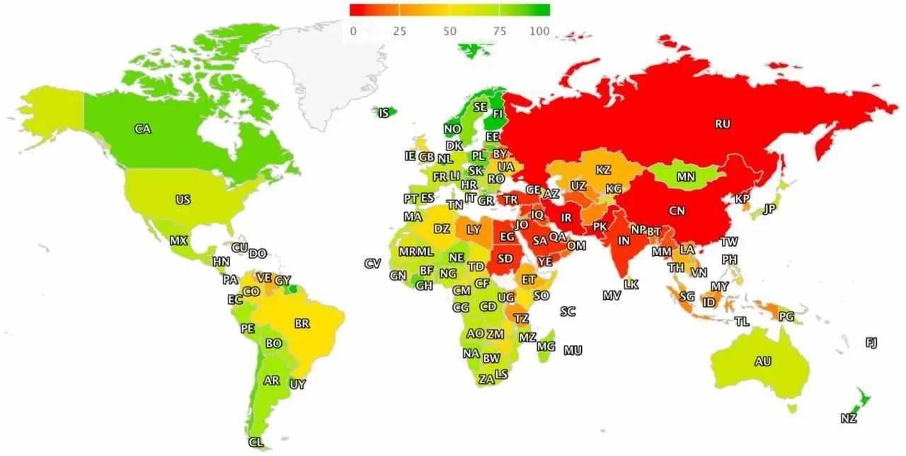 Россия заняла предпоследнее место в мировом рейтинге свободы интернета получив 4 балла из 100.
Хуже ситуация только в Северной Корее, где показатель равен нулю | Сетка — социальная сеть от hh.ru