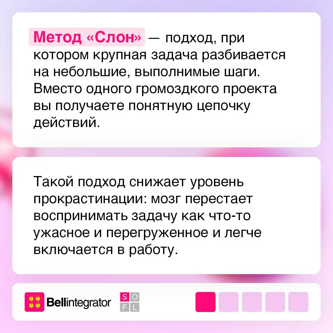 Как перестать откладывать большие задачи?
🐘 Метод «Слон» — это не просто составление списка дел, а работа с декомпозицией: вы разбиваете задачу на понятные шаги, выстраиваете их последовательность и у... | Сетка — социальная сеть от hh.ru