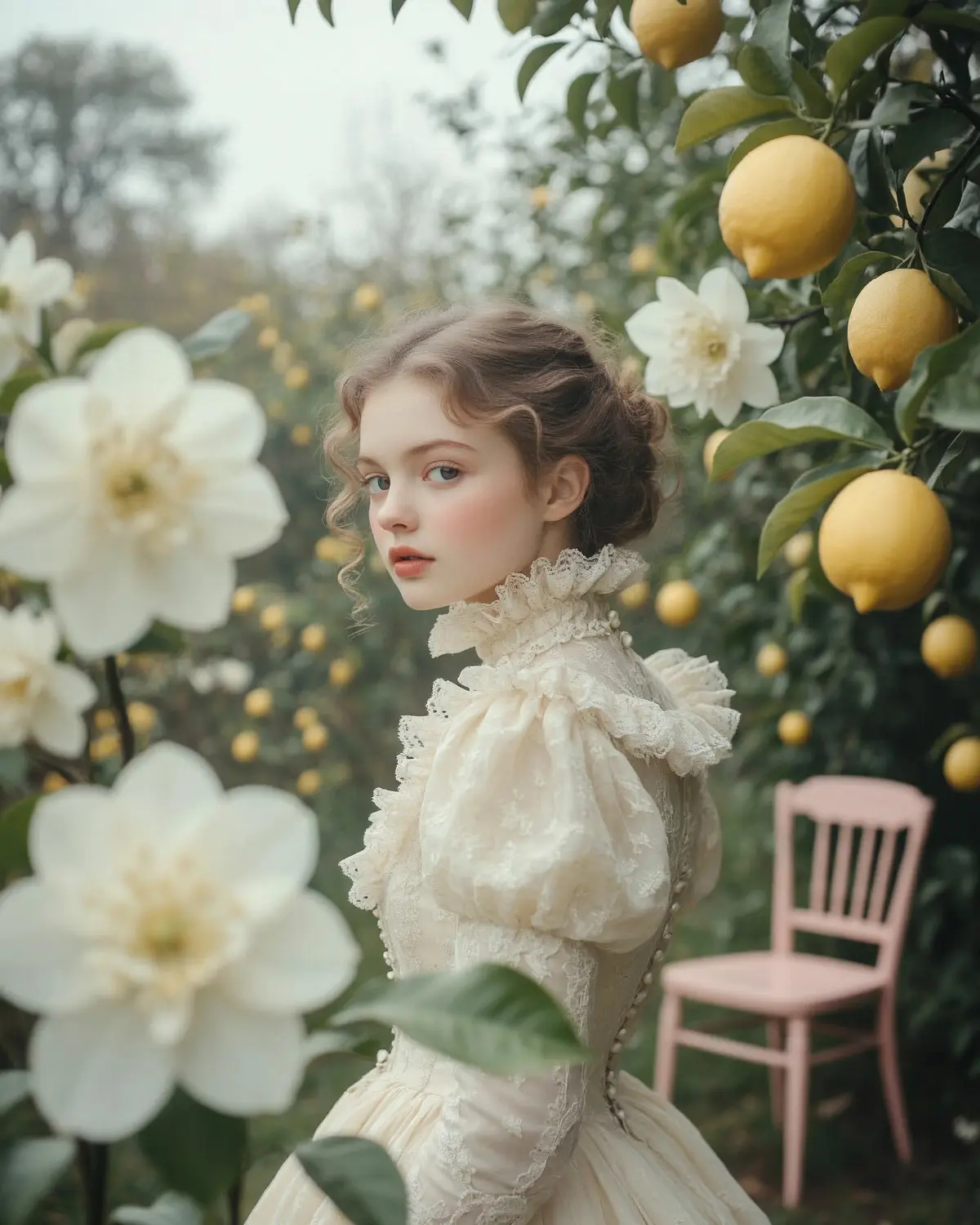 «Побег в лимонный сад». Героиня уходит от реальности в выбеленный, туманный мир, где время течёт иначе. Она не собирает лимоны — она растворяется в саду | Сетка — социальная сеть от hh.ru