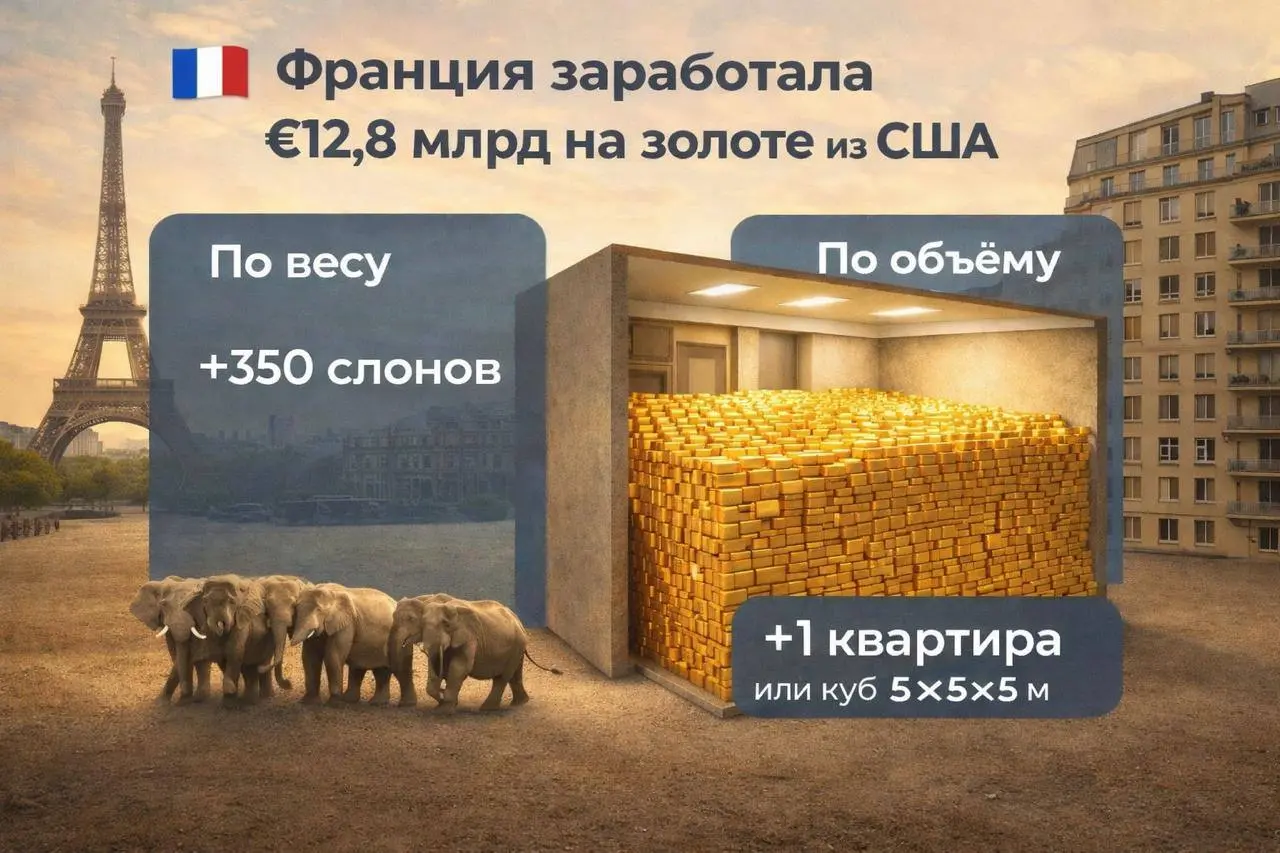 🏦 🇫🇷 Франция заработала €12,8 млрд на золоте из США
Франция вывезла часть резервов из США – около 129 тонн (примерно 5%) | Сетка — социальная сеть от hh.ru