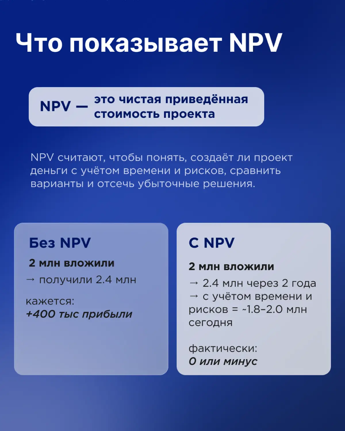 Когда считать NPV и зачем он вообще нужен | Сетка — социальная сеть от hh.ru