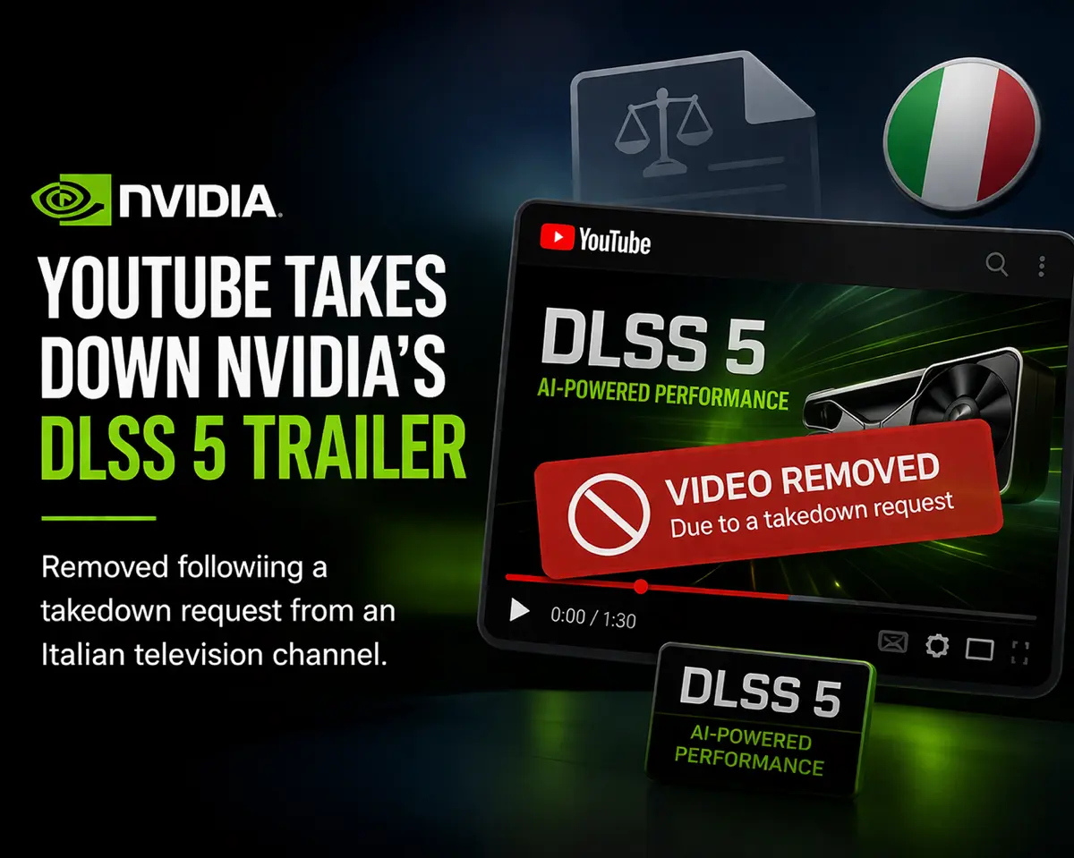 YouTube удалил трейлер DLSS 5 от Nvidia по запросу об отмене:
Недавно YouTube удалил ожидаемый трейлер DLSS 5 от Nvidia после запроса об отмене от итальянского телеканала | Сетка — социальная сеть от hh.ru