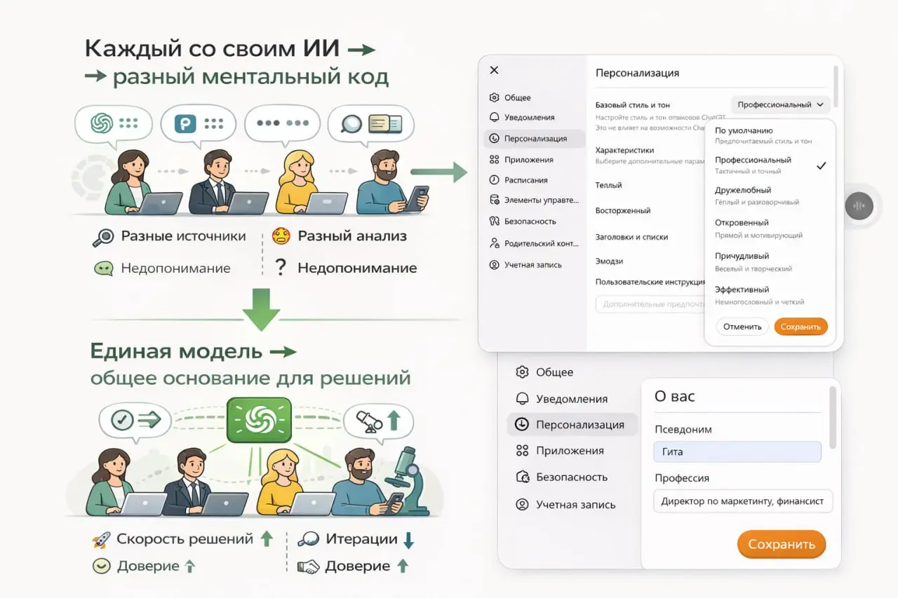 Я сейчас настраиваю ChatGPT «под себя» — стиль, глубину, способ ответа. И поймала мысль, которая, кажется, важнее, чем кажется.
В бизнесе происходит то же самое. Только чаще — хаотично | Сетка — социальная сеть от hh.ru